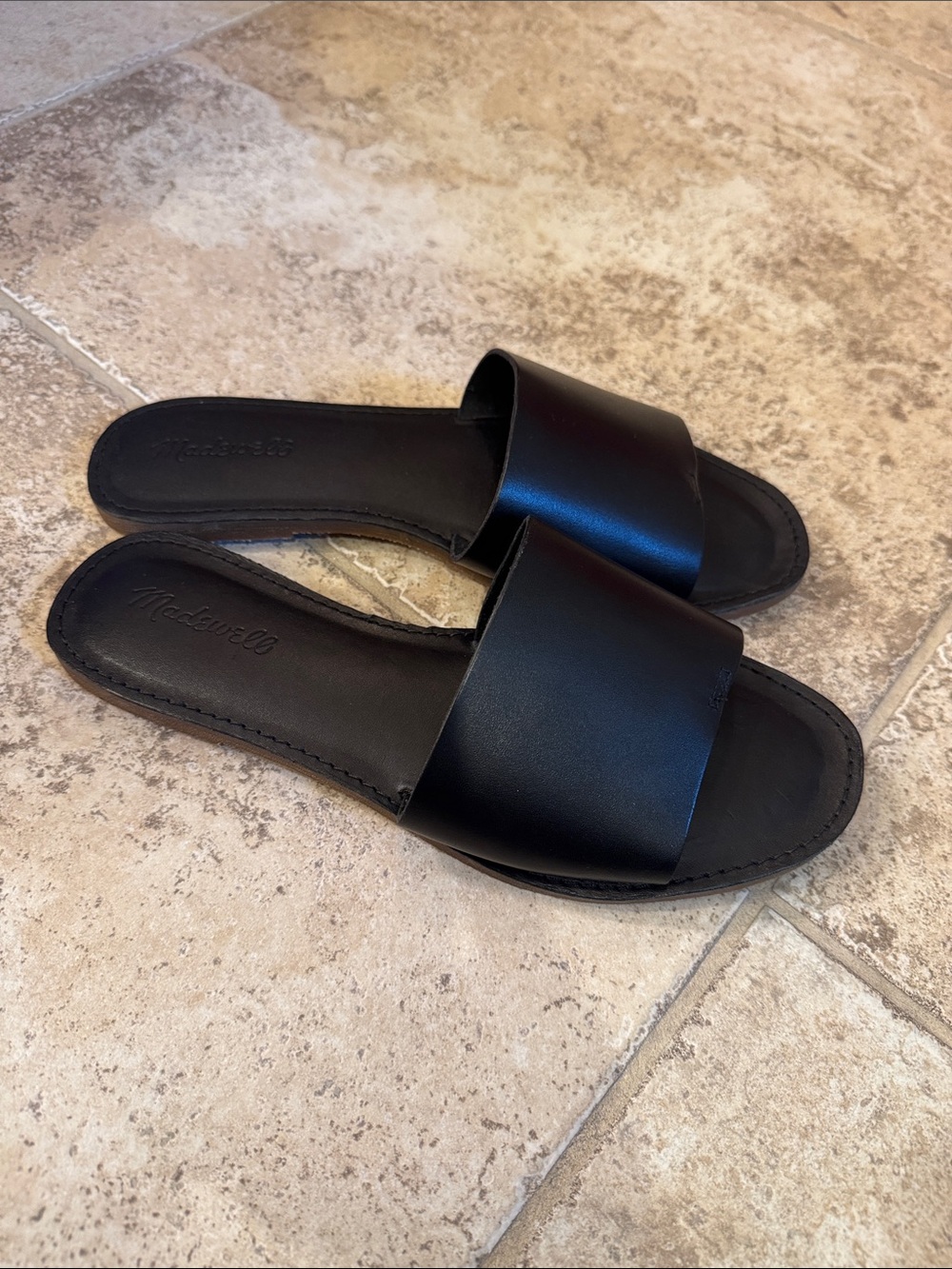Madewell Black Leather Slide Mules